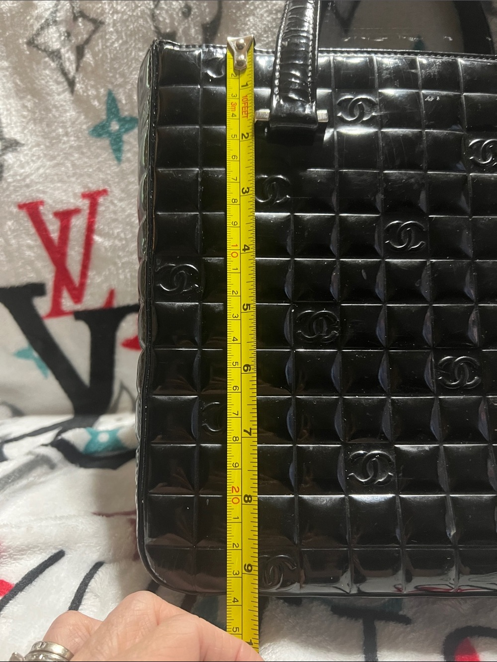 Chanel Black Quilted Patent Leather Tote Bag - Picture 7 of 8